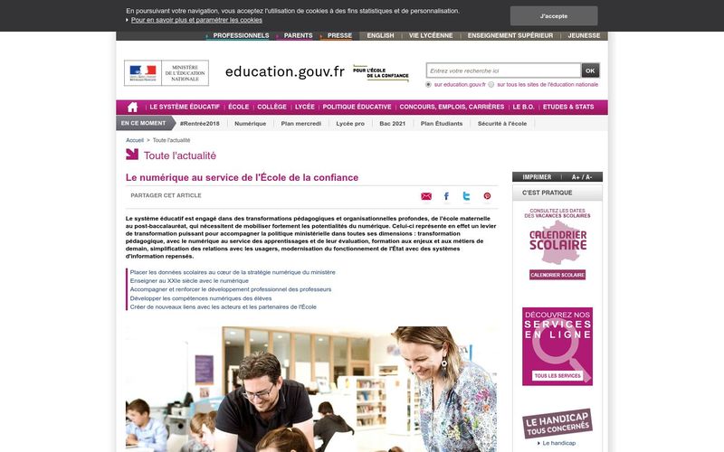 Ministère de l'Éducation nationale : Le numérique au service de l'École de la confiance