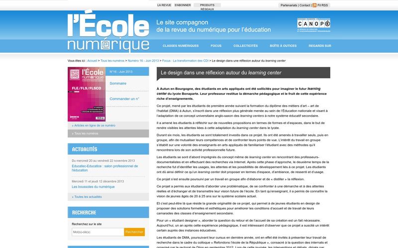 L'École numérique » Le design dans une réflexion autour du learning center (CNDP)